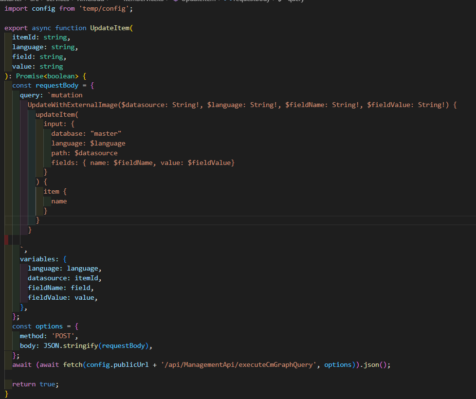 Update Item GraphQL Management API function