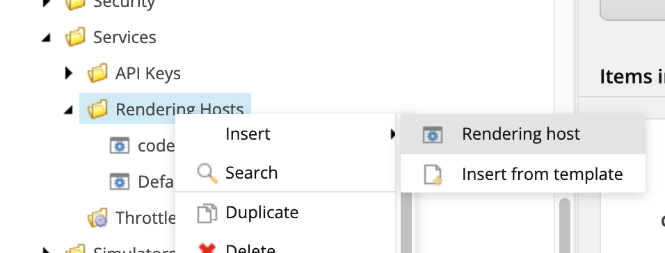Insert Rendering Host item